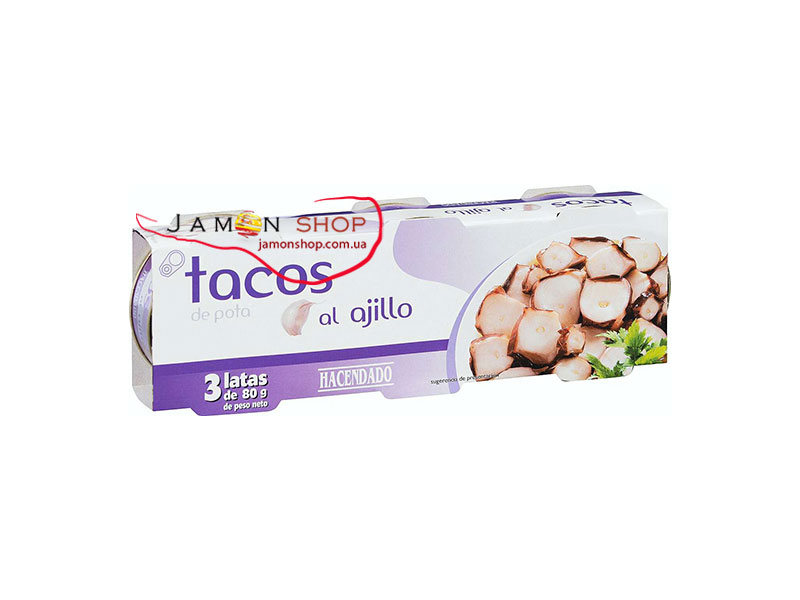 Осьминог в чесночном соусе 240г. ТМ "Hacendado" Tacos de Рota al ajillo, (3 шт х 80г)